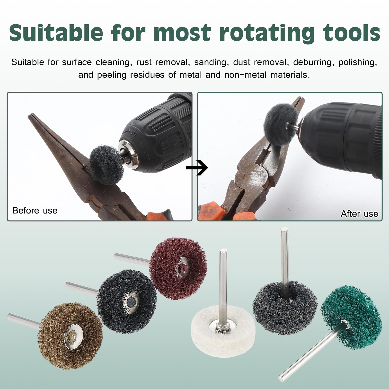 Gueenky 60 Pièces Roues de Polissage Abrasif 25 mm, Grain 80 150 240 320 600 1000 Roue Abrasive pour Dremel Outils Rotatifs, Tampon à Récurer Roue de Polissage pour Polir, Dépoussiérer, ébavurer