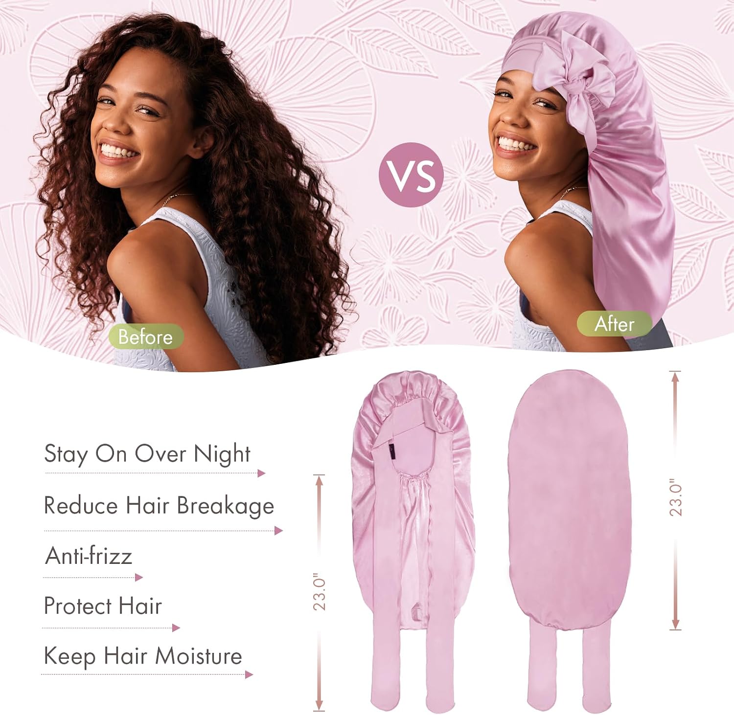 BONNET QUEEN Braid Bonnet Silk Bonnet Foldable Extra Long Wrap for Braids Satin Bonnets with Tie Band Long Sleep Cap