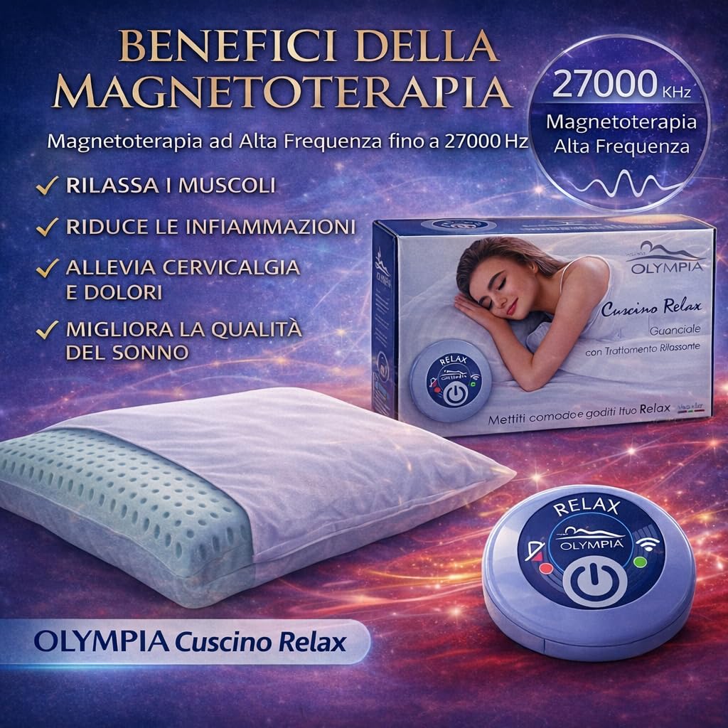 OLYMPIA Cuscino Relax MediaWorld Dispositivo Sanitario Magnetoterapia Alta Frequenza Cuscino Terapeutico Testa Cervicale Collo Terapia Antinfiammatoria Rilassante Federa Argento Antibatterica