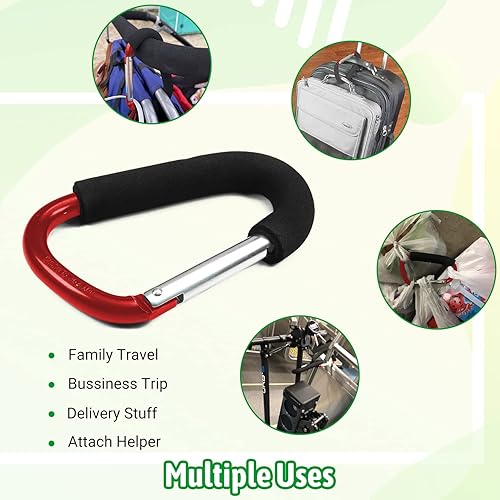 Miniatura 5 de Yinpecly Paquete de 2 ganchos para cochecito de bebé, ganchos grandes de 5.51 pulgadas de longitud para mamá, práctico organizador de ganchos para