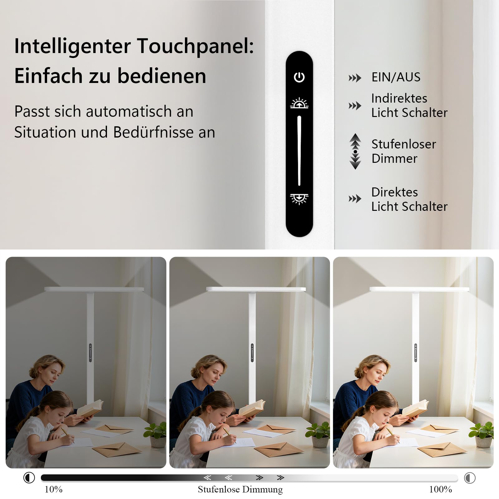 LES FLEURS 60 W LED-Büro-Stehlampe zum Lesen, 4300 lm, dimmbar, 185cm, Weiß | Vollspektrum-Leseleuchte mit Augenschutz, 4000K dimmbare Tageslicht für Wohnzimmer, Schlafzimmer, Arbeitszimmer und Büro