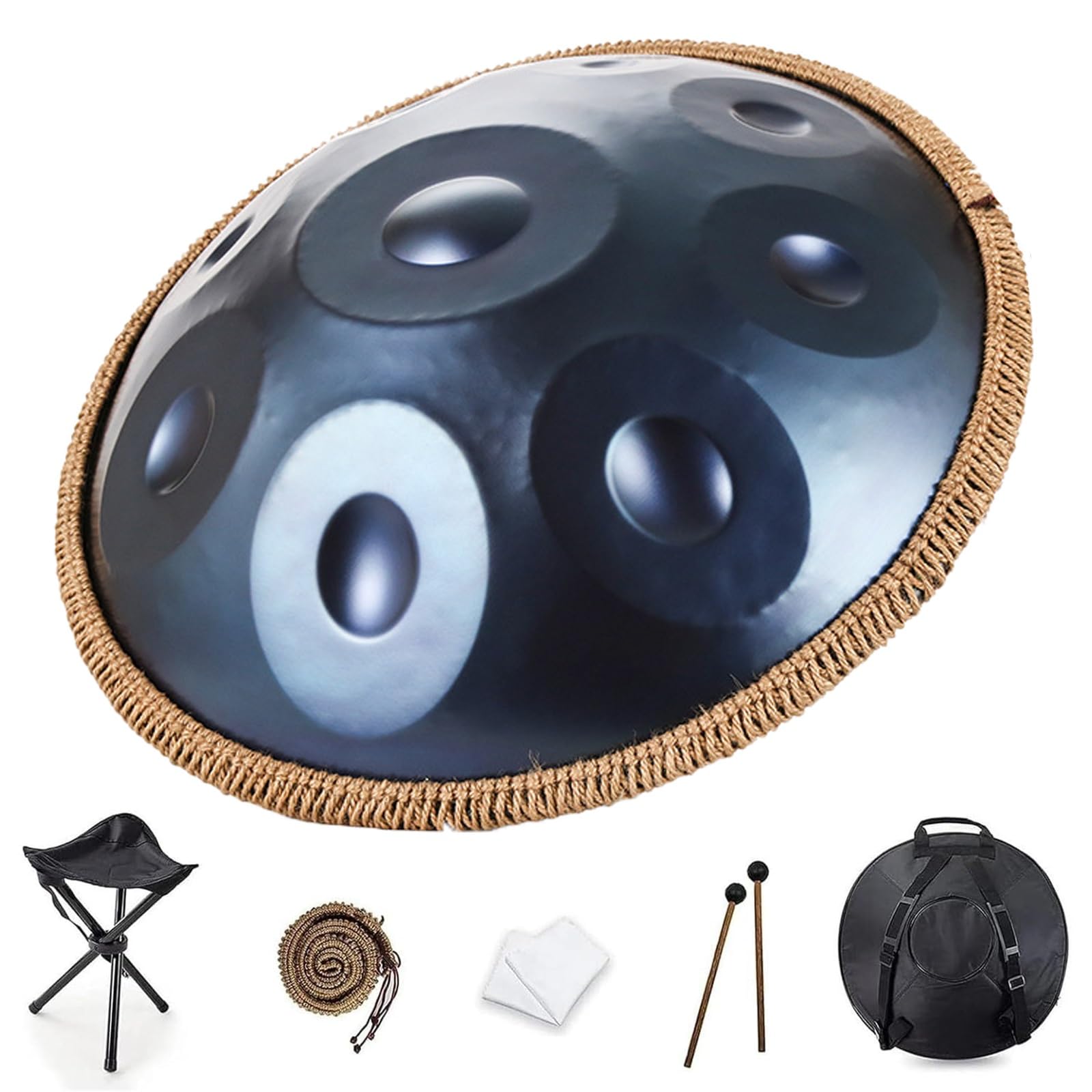 XNZJHPP D Minor Handpan Drum - 22 Steel Percussion Instrument with Carry Bag & 2 Mallets for Music Therapy, Meditation, Yoga, Relaxation, and Stress Relief (Blue 432Hz)
