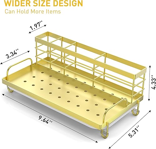 Miniatura 2 de Cisily Organizador dorado para fregadero de cocina, soporte de esponja para fregadero de cocina, acero inoxidable 304, dispensador de jabonera