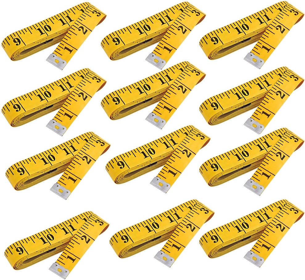 AntKits 12-Pack of 120 Inch / 300cm Soft Body Measure Tape for Sewing Tailor Cloth Ruler, Measuring for Bust Hips Waistline, Yellow