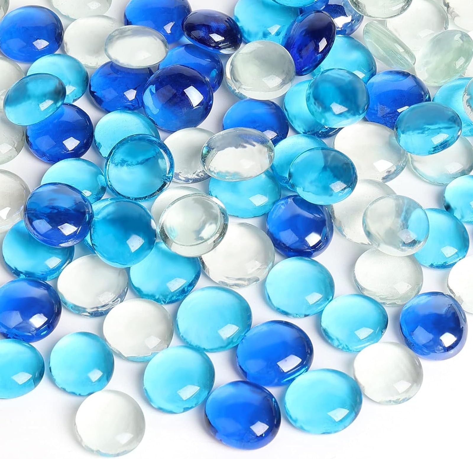 FUTUREPLUSX Flat Glass Marbles 5Lb, 500PCS Premium Blue Mixed Color Flat Gems Decorative Glass Stones Vase Filler Beads Table Scatter Decor