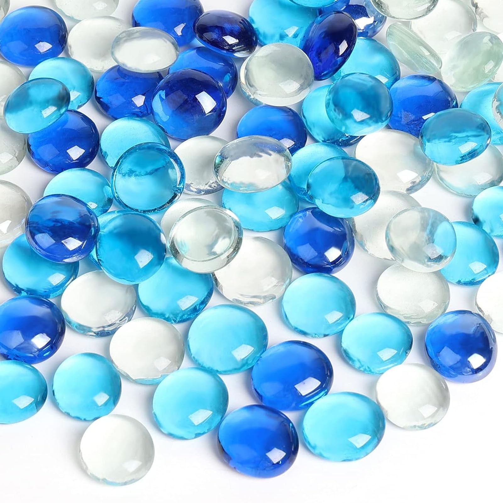 FUTUREPLUSX 5 Lb Flat Glass Marbles, 500PCS Blue Mixed Color Flat Gems Decorative Glass Stones Vase Filler Beads Table Scatter Decor