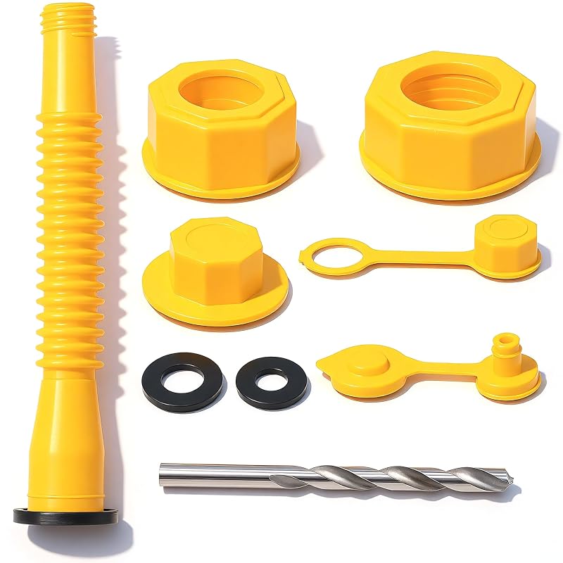 Kit de Reposição de Bico para Galão de Combustível MEAJOO Amarelo com Tampas, Anéis, Respiros e Broca