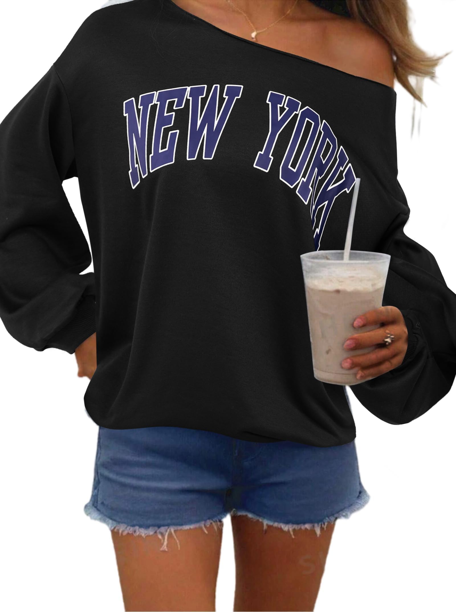 Remidoo Women's Off The Shoulder Sweatshirt Oversized Long Sleeve Top