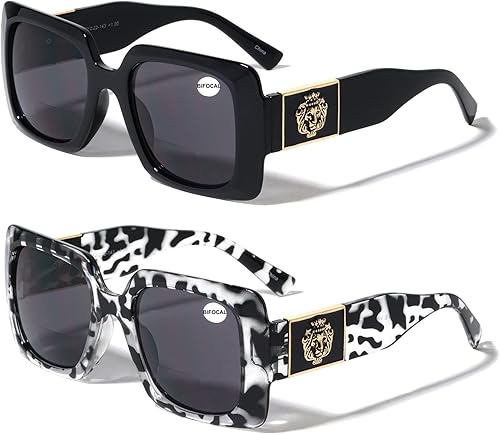 V.W.E. 2 pares de lentes de sol bifocales de lectura para mujer, cabeza de león, 100% UV
