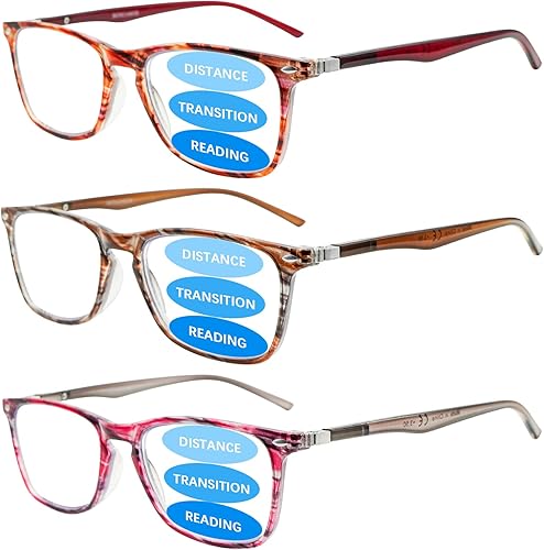 Paquete de 3 lentes de lectura progresivos multienfoque para hombres y mujeres, bloqueo de luz azul, bisagras de resorte, lectores de computadora (3