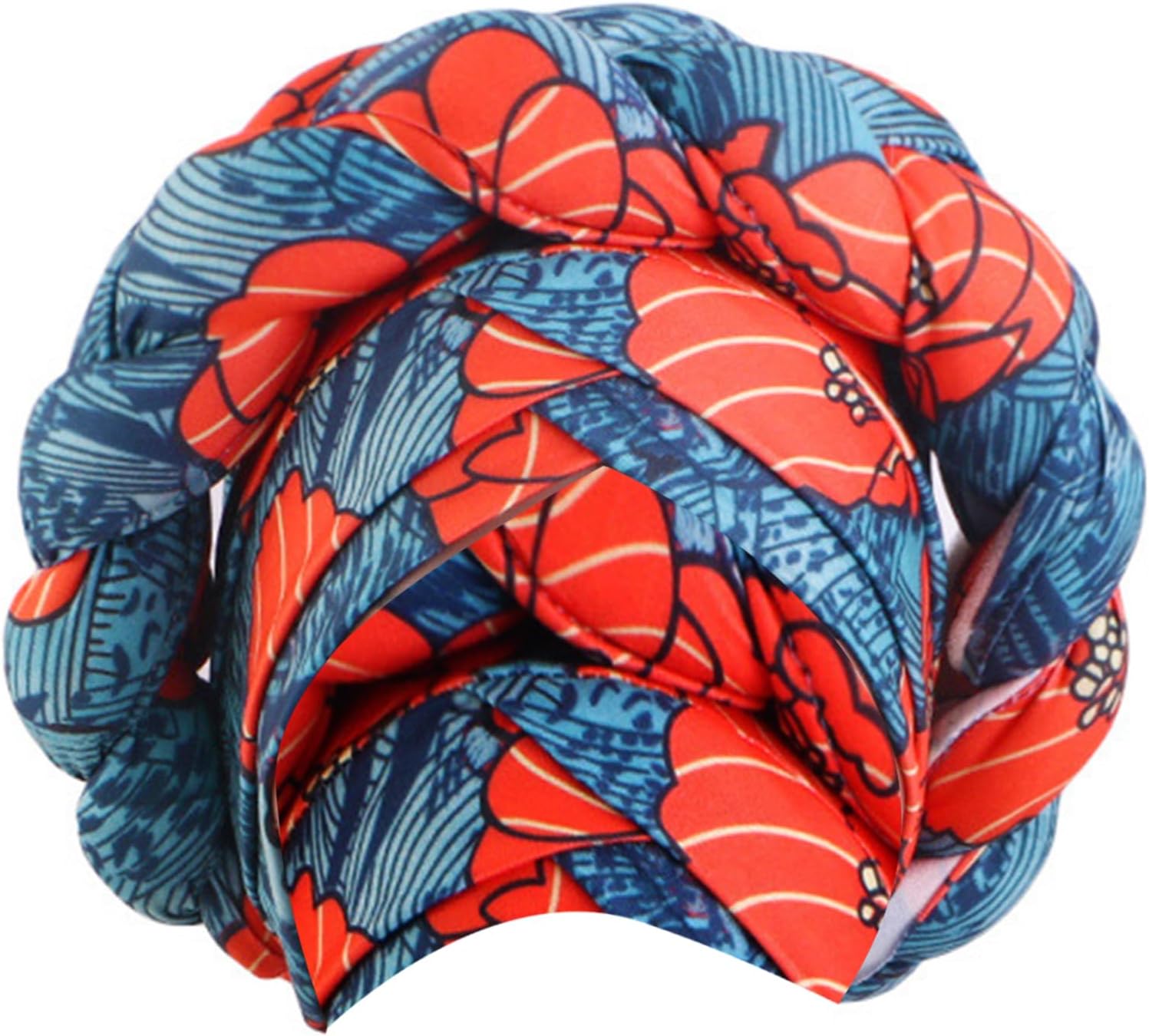 Braided Headwrap African Ethnic Hijab Turban Hat Oversized Turban Caps Headscarf for Nigeria Wedding Hairstyles Lake Blue
