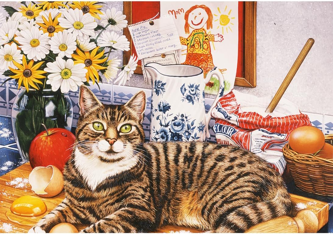 Gibsons A Cracking Bake 100XXL Piece Jigsaw Puzzle Kitchen Cat | Nostalgic Jigsaw Puzzle Extra Large Piece Sustainable Premium 100% Recycled Board Great Gift for Adults Gibsons Games