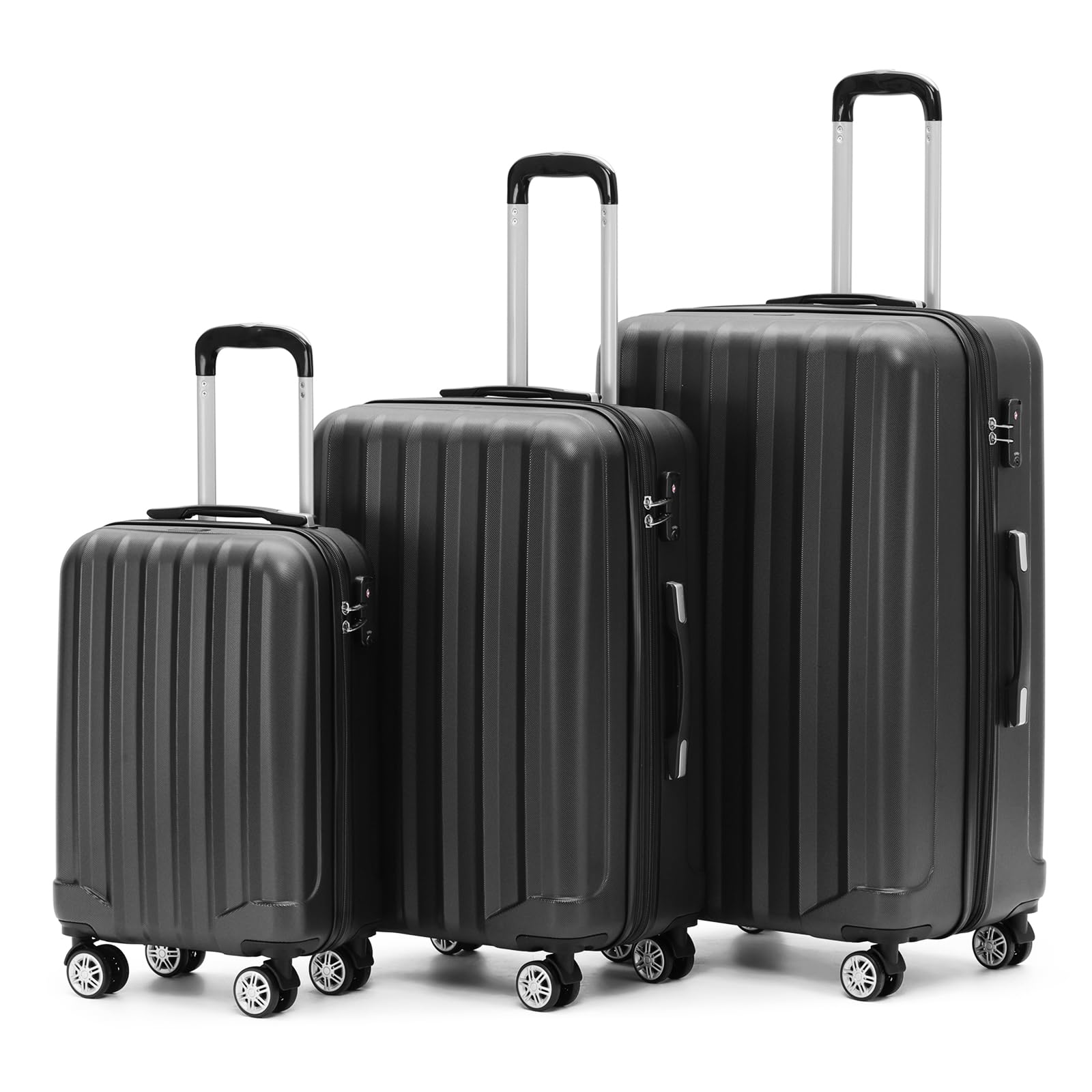 BEIBYE 2080 Kofferset 3-teilig Hartschalenkoffer mit TSA-Zahlenschloss, Reisekoffer Set mit 4 Zwillingsrollen und Teleskopgriff, Erweiterbarer Trolley L & XL, Handgepäck Koffer M