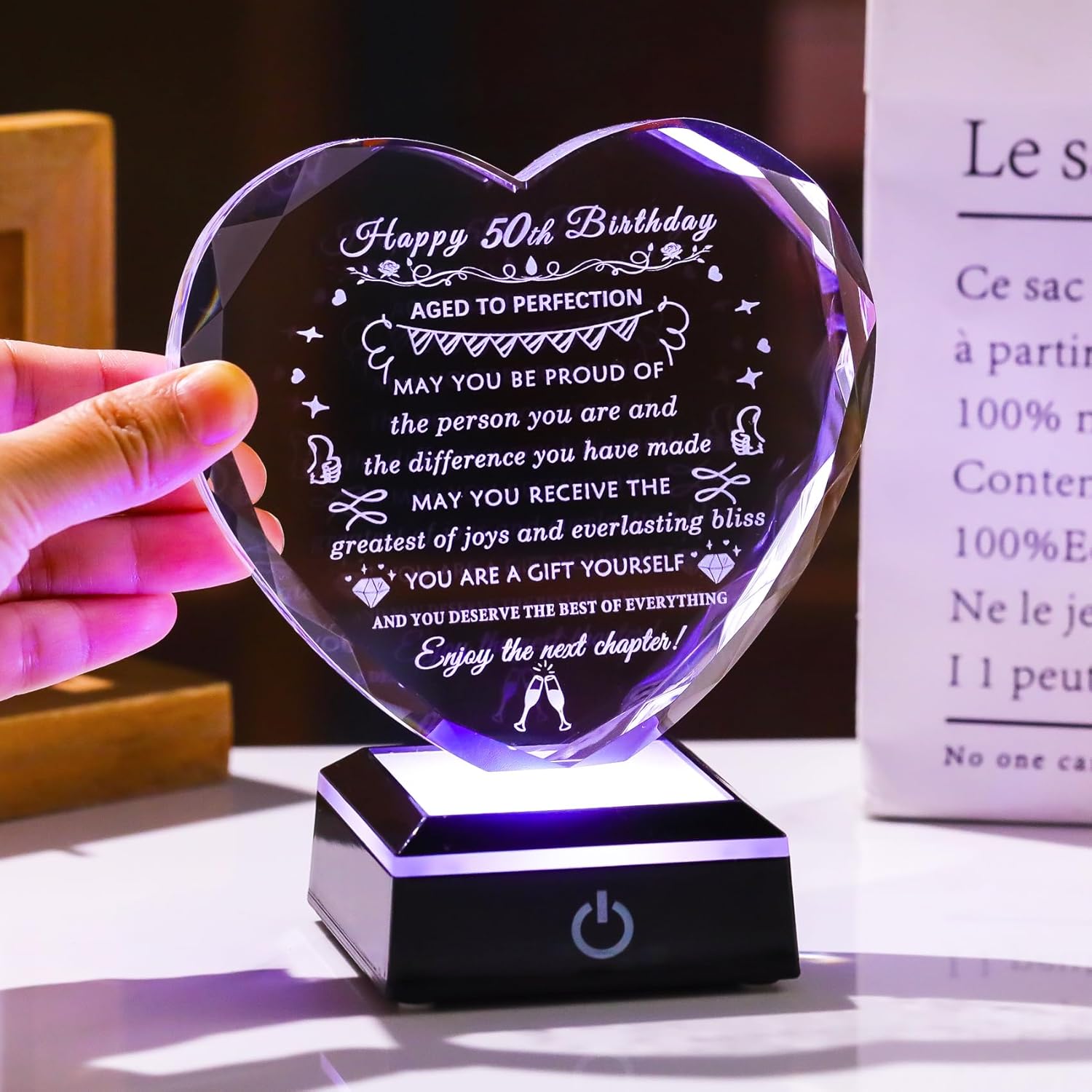 YWHL 50th Birthday Gifts for Women Men with Colorful Base Crystal Heart Happy 50th Birthday Decorations Best 50 Year Old Gift Ideas for Her Him Mom Wife Mom Dad Born in 1975 - Image 4