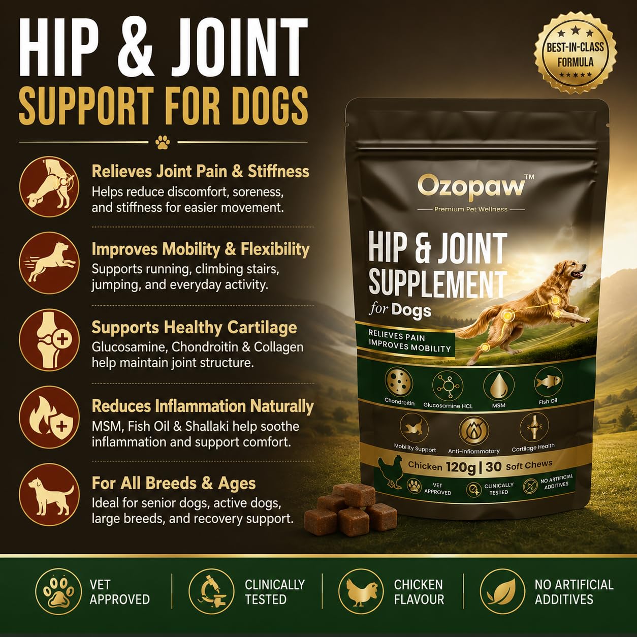 OZOPAW Hip & Joint Supplement for Dogs with Glucosamine, Chondroitin & MSM — Amazon image 2