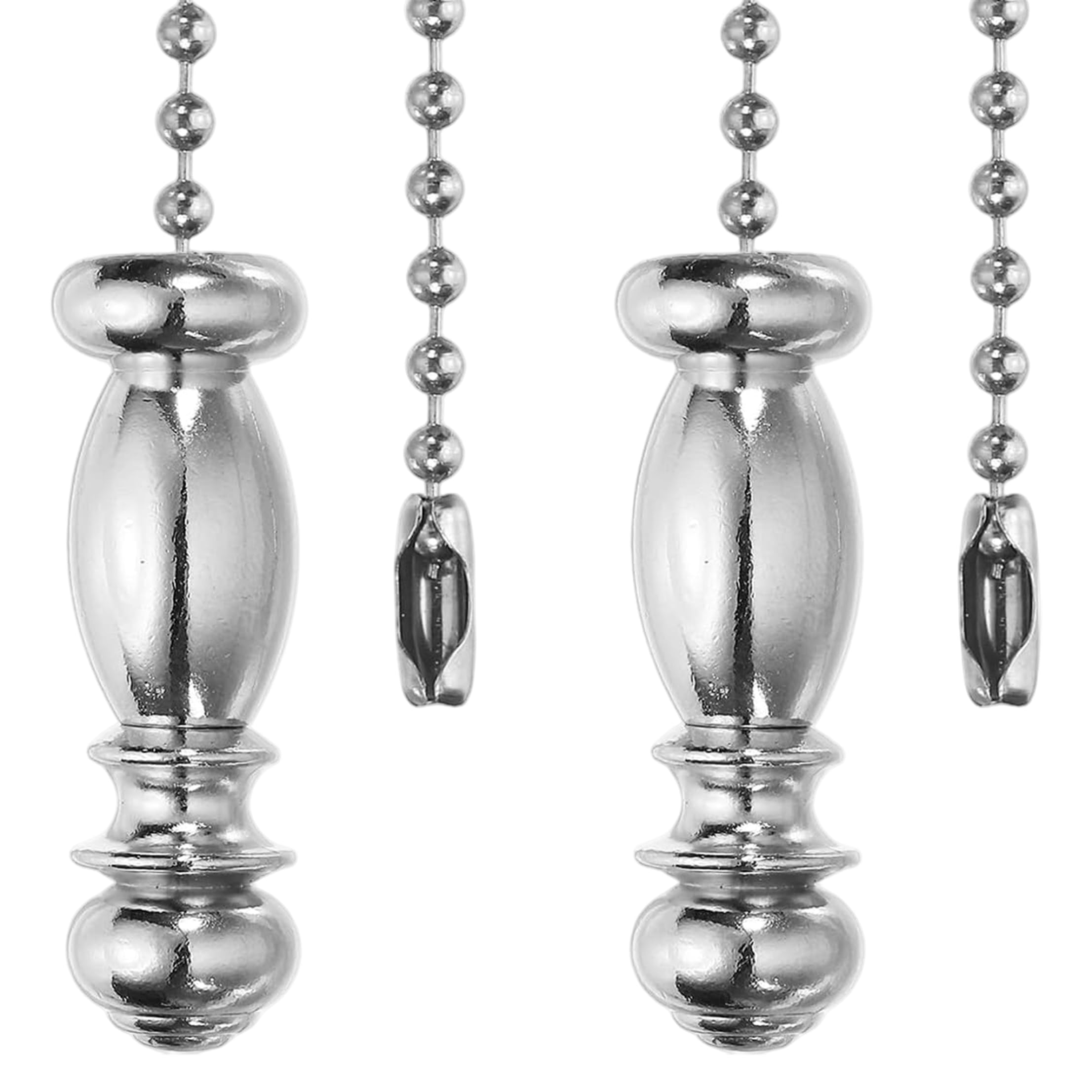 Tsawntd Fan Chains Extensions, 2PCS Ceiling Fan Pull Chain Extenders, Sleek Metallic Pendant with Bead Chain, 12 Inch, Silver pull chains for ceiling fans and lights extensions