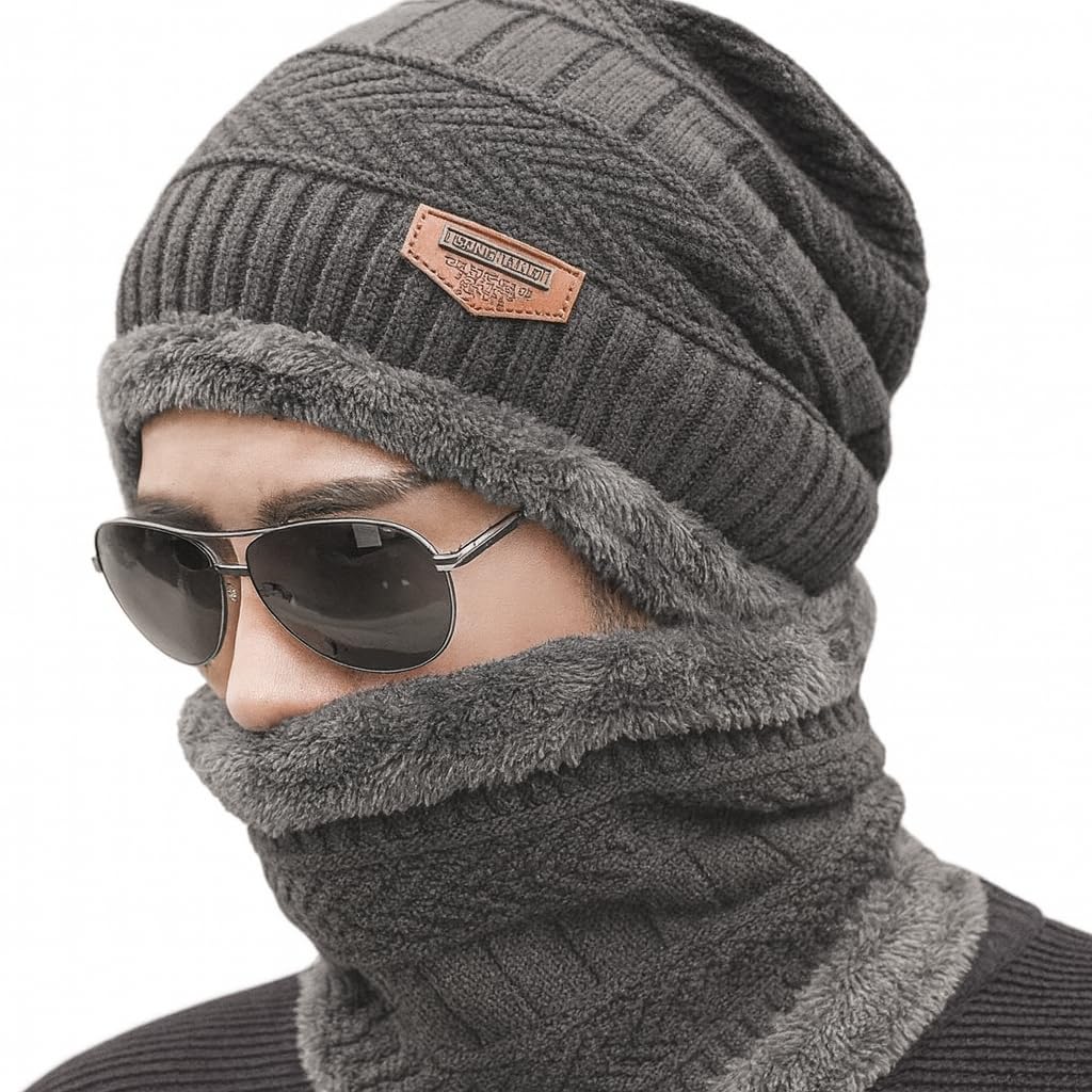 Velohome Wool Beanie Cap & Muffler Set for Men & Women – Soft Warm Woolen Winter Cap with Neck Muffler – Unisex Winter Cap & Scarf Combo-image-15