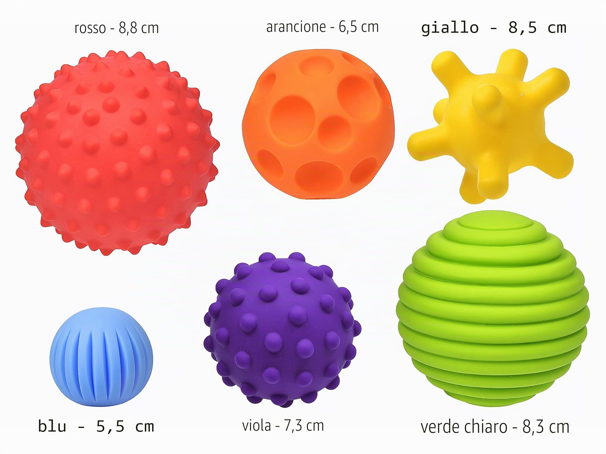 FANCY BABY 6 Palline Sensoriali Neonati, Giocattoli per Bambini a Partire da 0 3 6 9 12 18 Mesi, Palla per Bebè, Giocattolo per Motricità, da Massaggio, Giochi Educativi