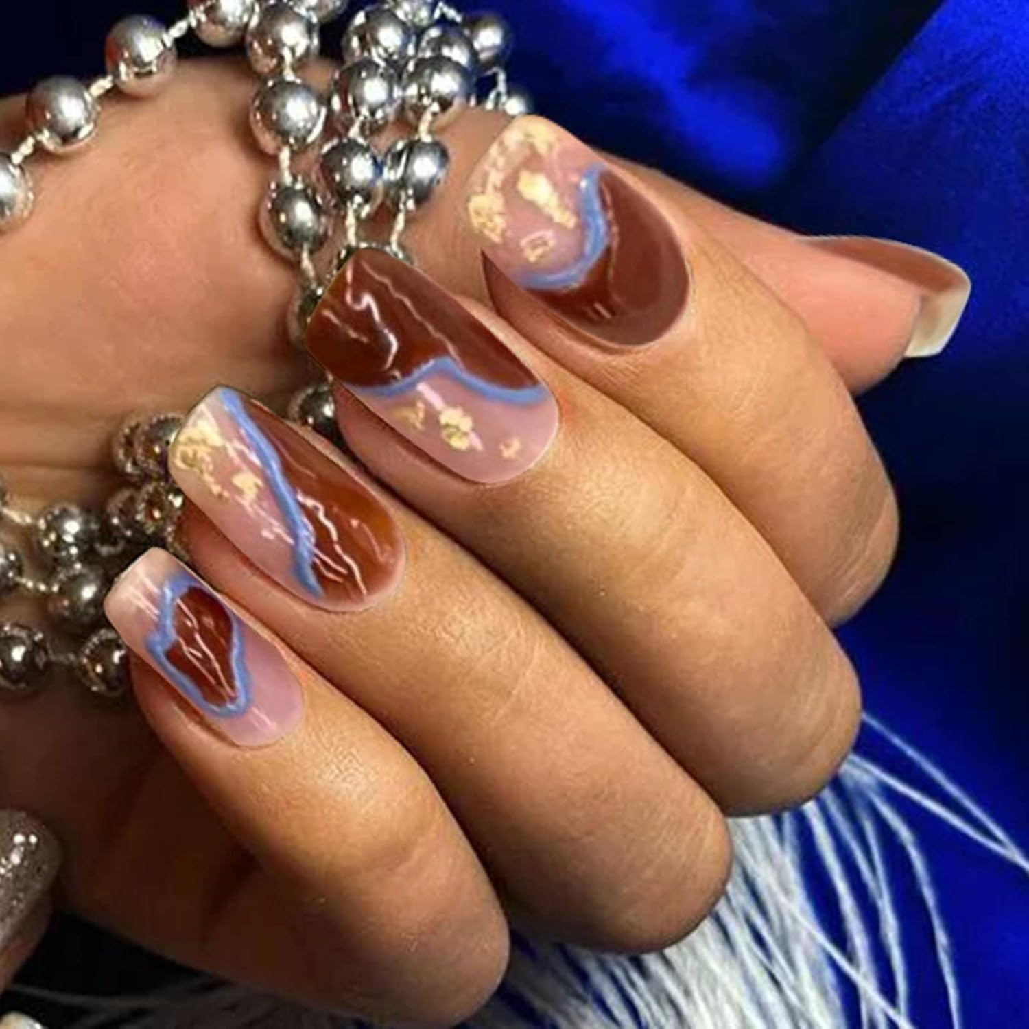 npkgvia Wearable Nail Patch Finished Wearable Nail Blue Lines Fake Nails Nail Patch 1ml Glue Nail Decoration Beautify Daily Use Pressed Finished Coffin Clear Nails Press on (Dark Blue, One Size) : Beauty & Personal Care