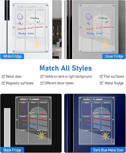 Miniatura 4 de Calendario acrílico magnético transparente para refrigerador, calendario magnético reutilizable para nevera, pizarra de borrado en seco, tablero de