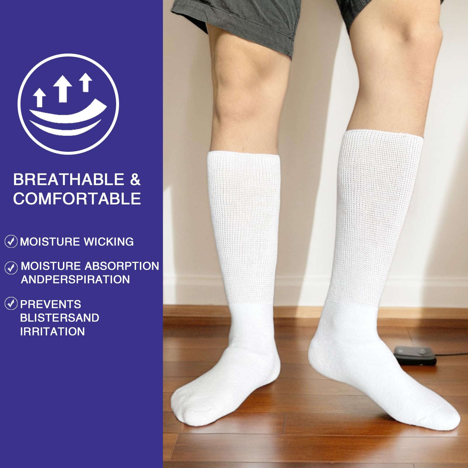 Calcetines para diabéticos extra anchos 2 pares de calcetines bariátricos anchos no vinculantes para hospitales hinchados neuropatía para hombres y mujeres