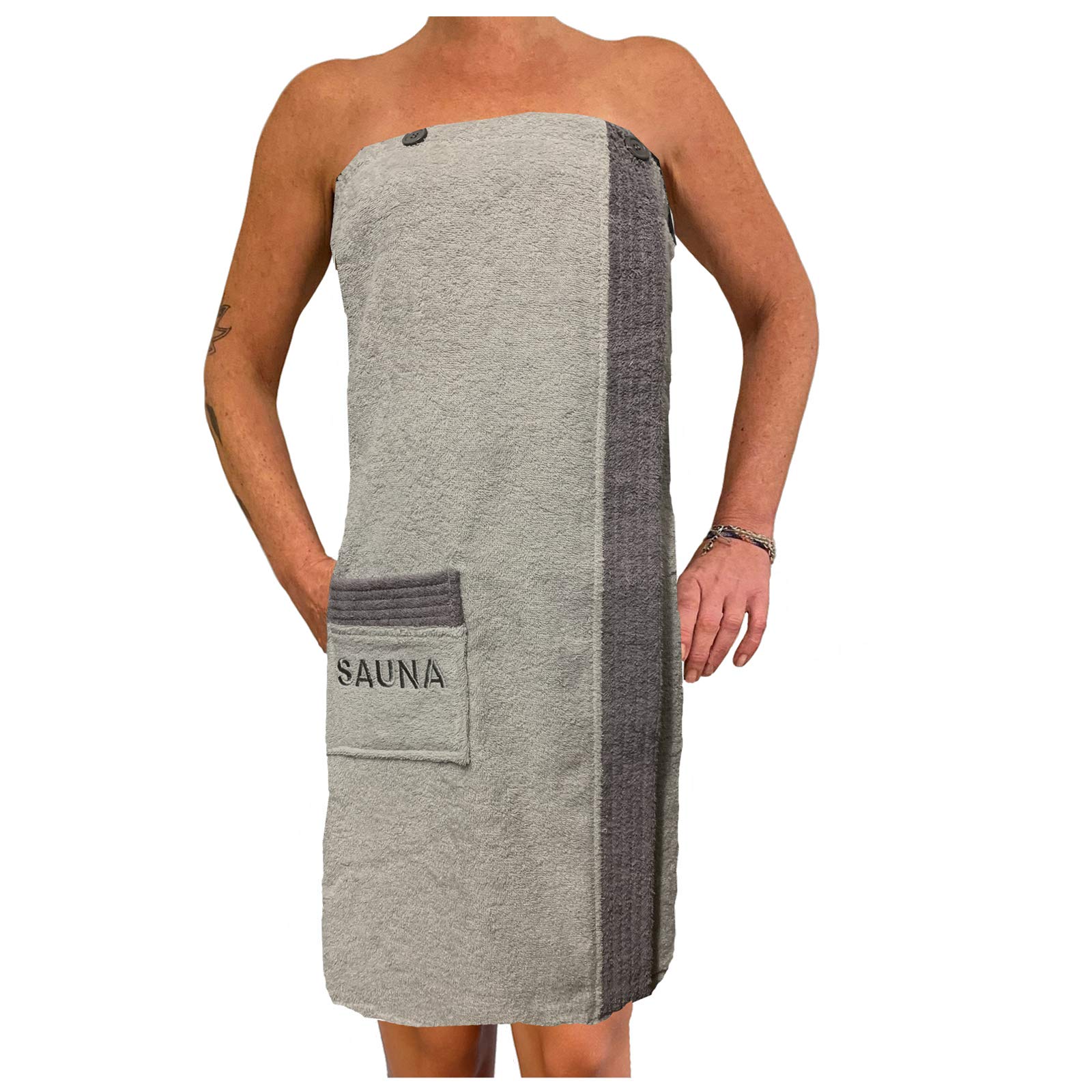 Jemidi Women's Light Grey / Dark Grey Sauna Towelling Kilt Sarong M-Xxl Or Men Anthracite Grey Embroidered 100% Cotton