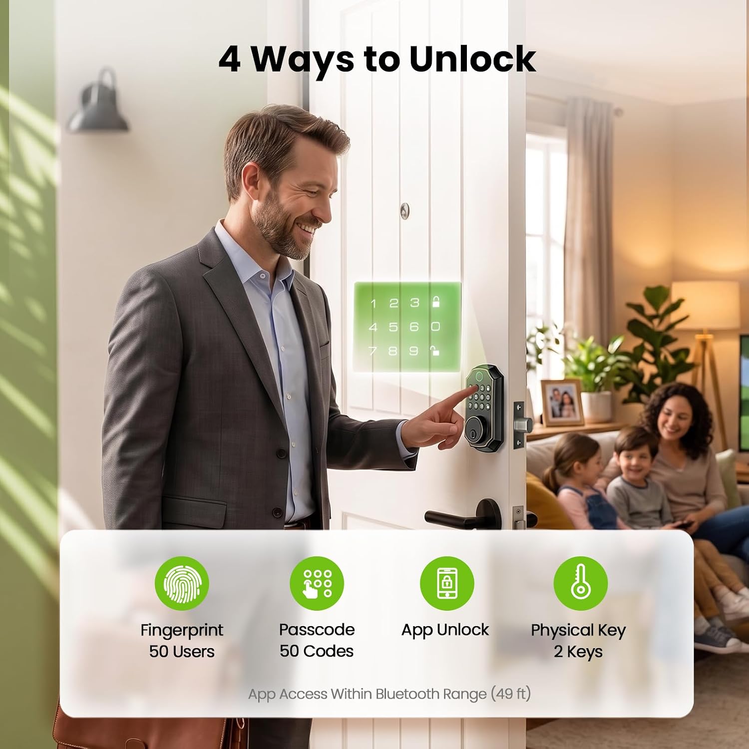 GHome Smart Fingerprint Door Lock for Front Door, Keyless Entry Deadbolt with Keypad, App Control, Auto Lock, Easy Install Digital Smart Lock for Family Homes, Garage Entry & Apartments 4 71PXhQLBocL. AC SL1500
