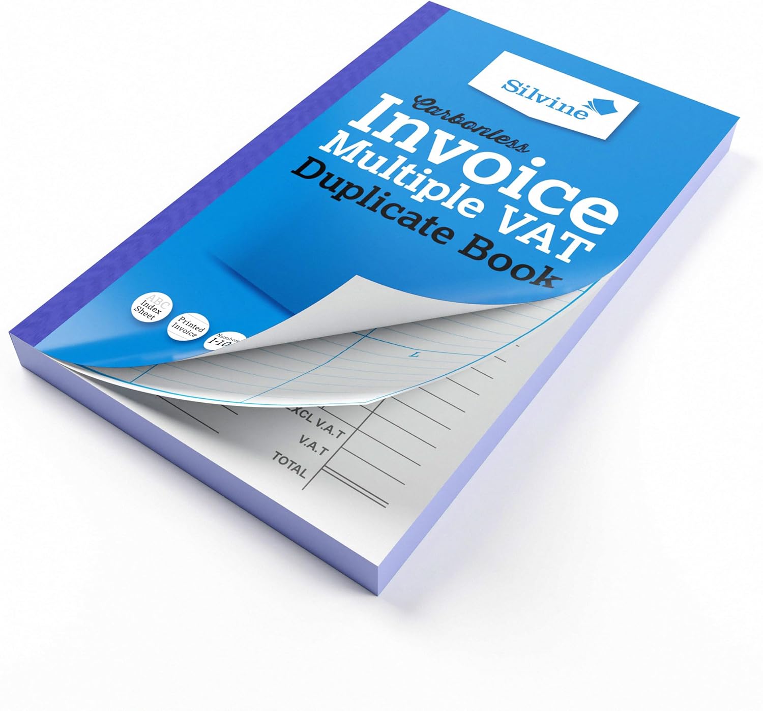 Silvine Carbonless Duplicate Multiple VAT Invoice Book - Numbered 1-100 with Index Sheet (210 x 127mm)