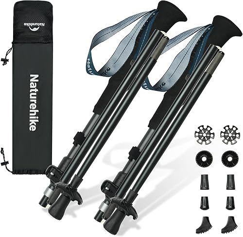 Naturehike Bastones de senderismo y trekking plegables, 2 piezas ajustables y ligeras de aluminio para aeronaves