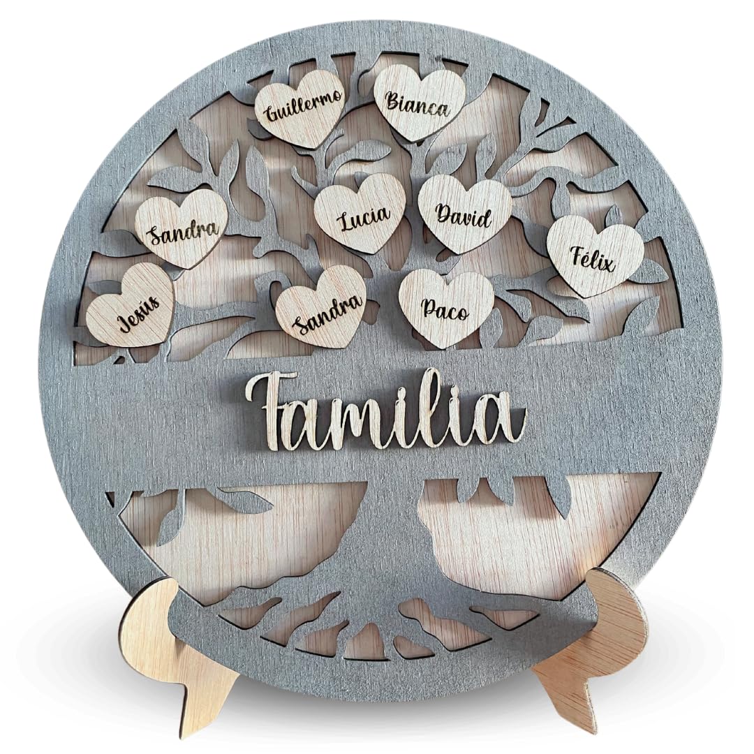 Arbol de la Vida Personalizado para Decoracion del Hogar - Arbol Genealogico Familia con Nombres de Madera, Un Regalo para toda la Vida, Ideal para Aniversarios, Bodas de Oro, Abuelos, Madres, Eventos