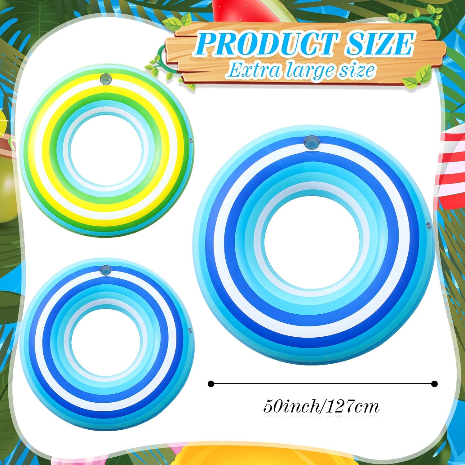 ShinyRelief 2 Pack 50'' Giant Inflatable Tube Pool Float with Cup Holder Vintage Stripe Large Pool Float Donut Adult Swim Rings Round Beach floaties for Summer Swimming Party, Yellow Green Blue