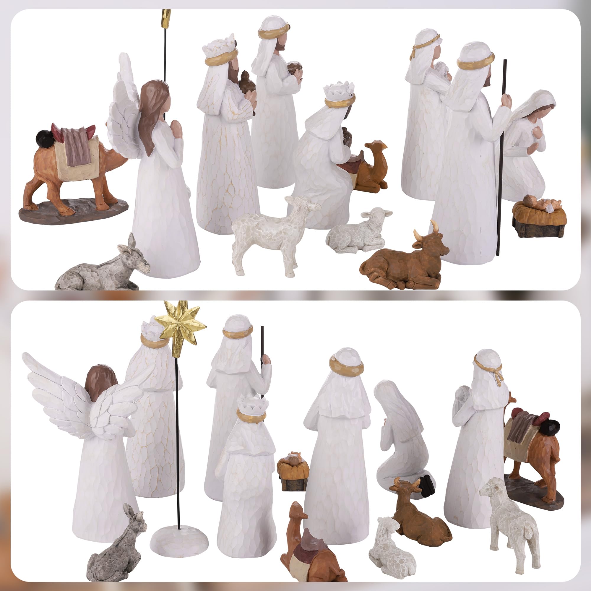 Fovths Ensemble de 16 pièces de crèche de Noël classique - Figurines de démarrage en résine - Décoration en résine - 17,8 cm - Figurine Sainte Famille pour Noël - Décoration d'intérieur