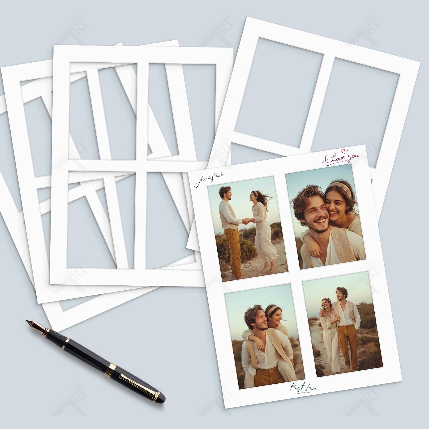 Golden State Art, 5 Pack 12x16 Collage Mats for Four 5x7 Photos White