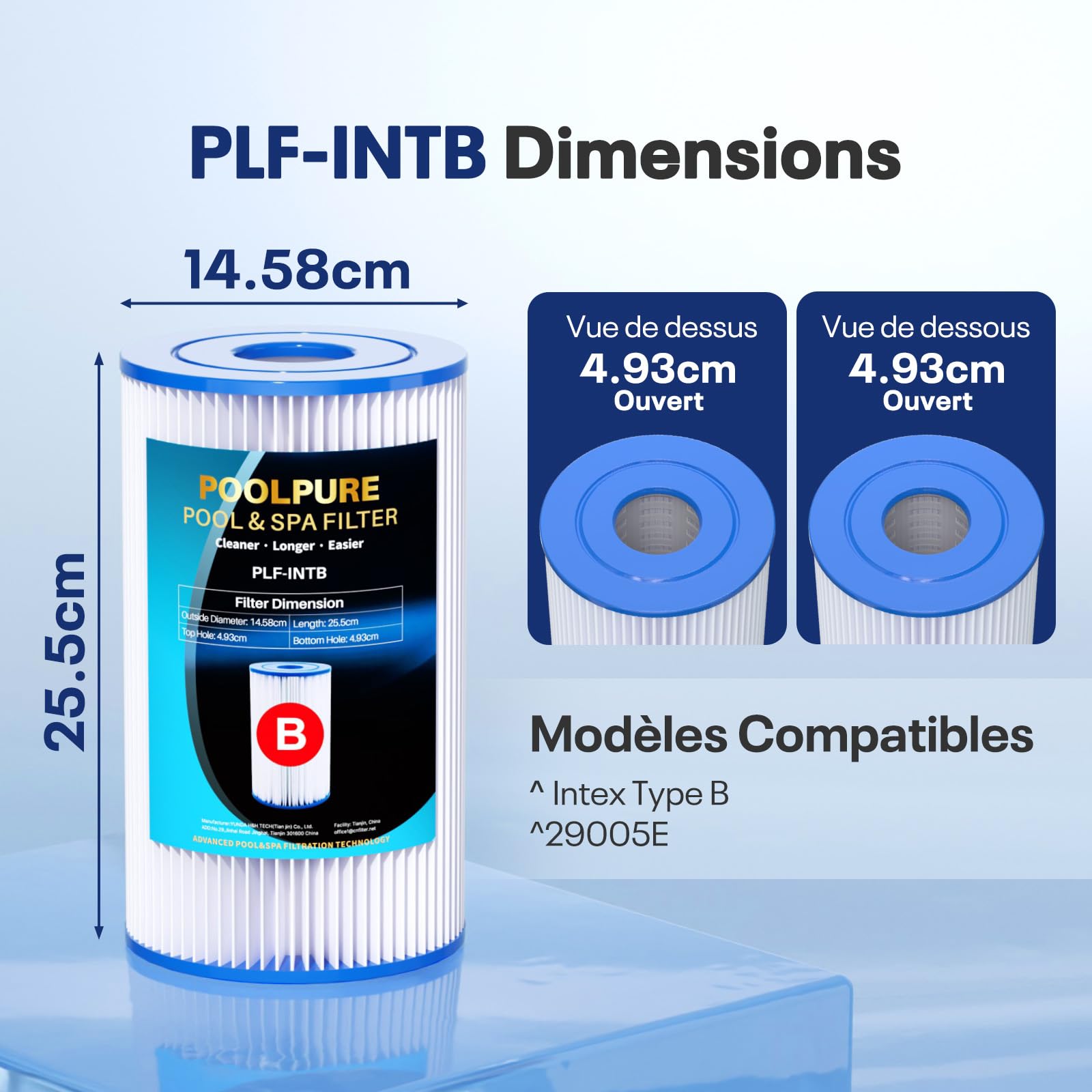 POOLPURE Lot de 6 Cartouche Type IV/B, Cartouche de Filtration B pour 58095 et 29005/59905, Filtre de Piscine pour Pompe de Filtration, 14,5 x 14,5 x 25,5 cm