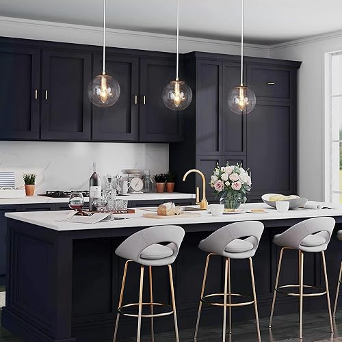 Miniatura 5 de Optimant Lighting Iluminación colgante dorada para isla de cocina, lámpara colgante moderna con pantalla de vidrio sembrado y cable transparente