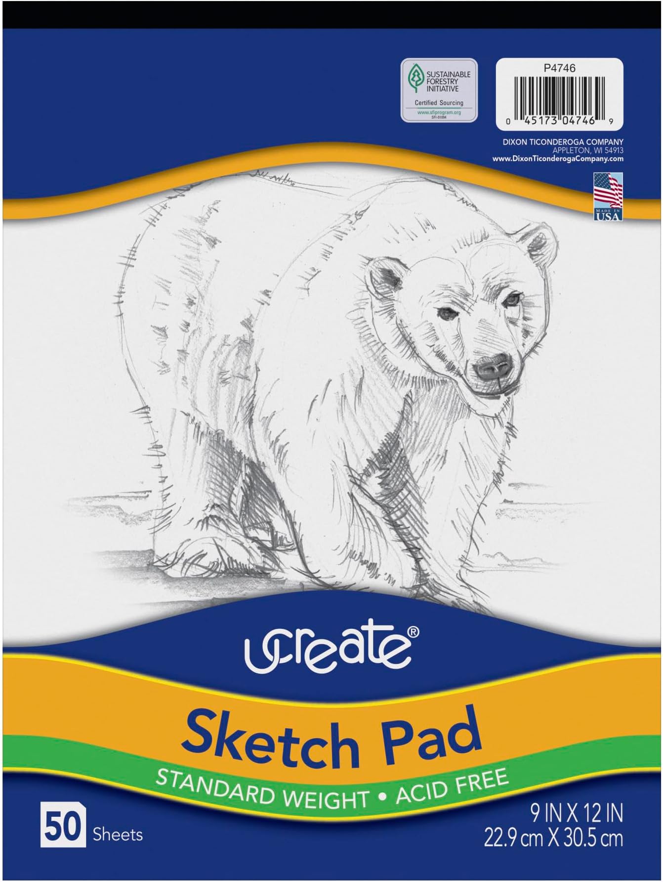 UCreate Sketch Pad, Standard Weight, 9" x 12", 50 Sheets
