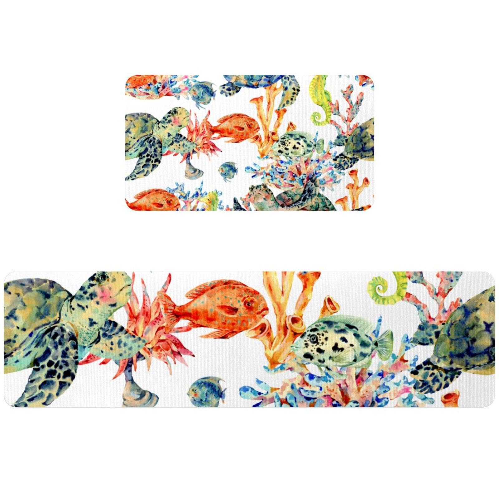 Alfombrilla de cocina antideslizante y lavable con estampado de peces y algas