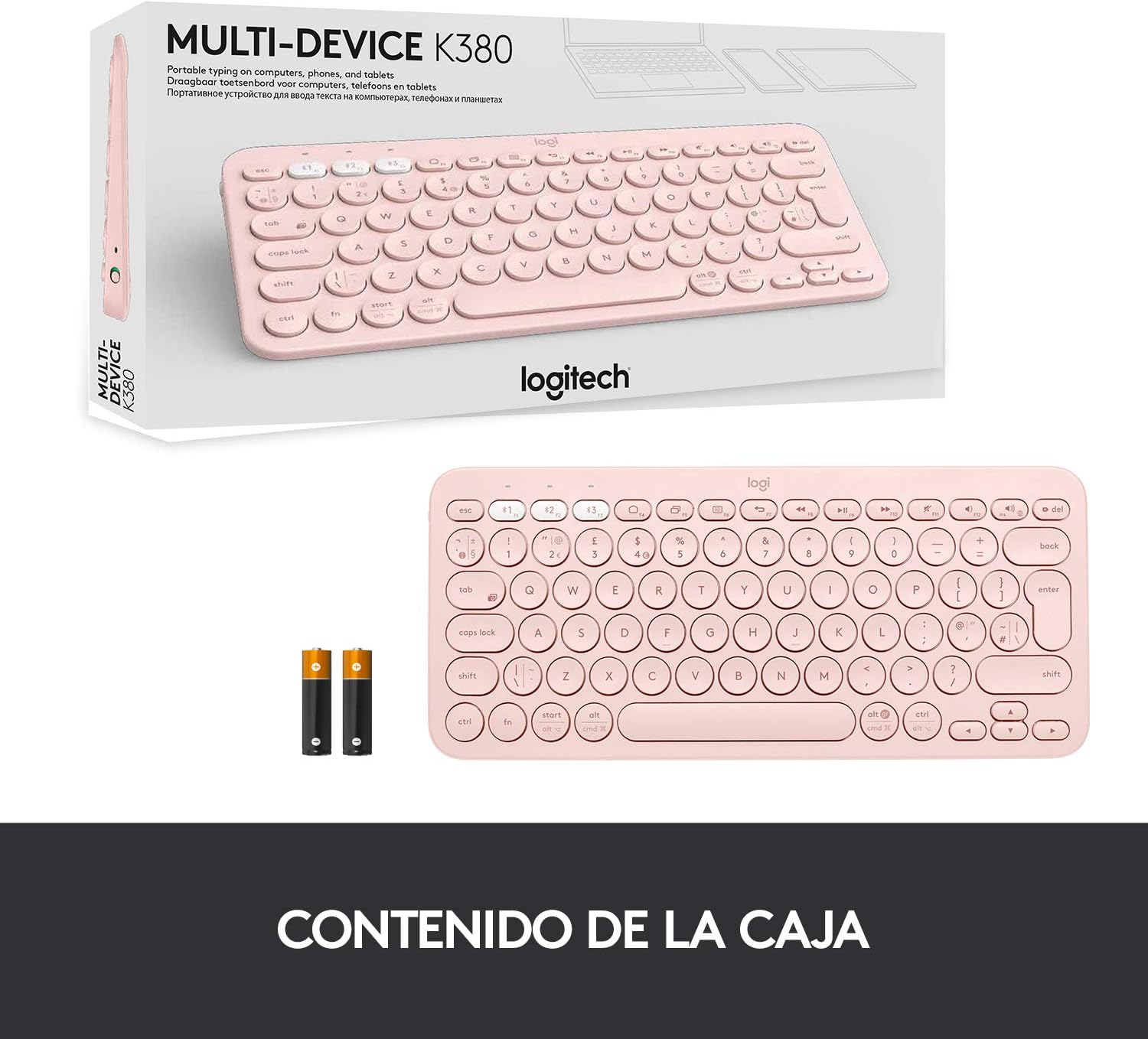 Logitech K380 Teclado Inalámbrico Multi-Dispositivos, Rosa, Tamaño único 10