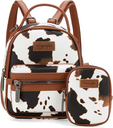 calf mini backpack Montana West Wrangler Cute Cow Print Backpack Purse for Girls and Women, Brown WG133-8600BR Its central compartment is Backpacks-Fashion Reel Size:7000 Colorado Tan Leather Backpack