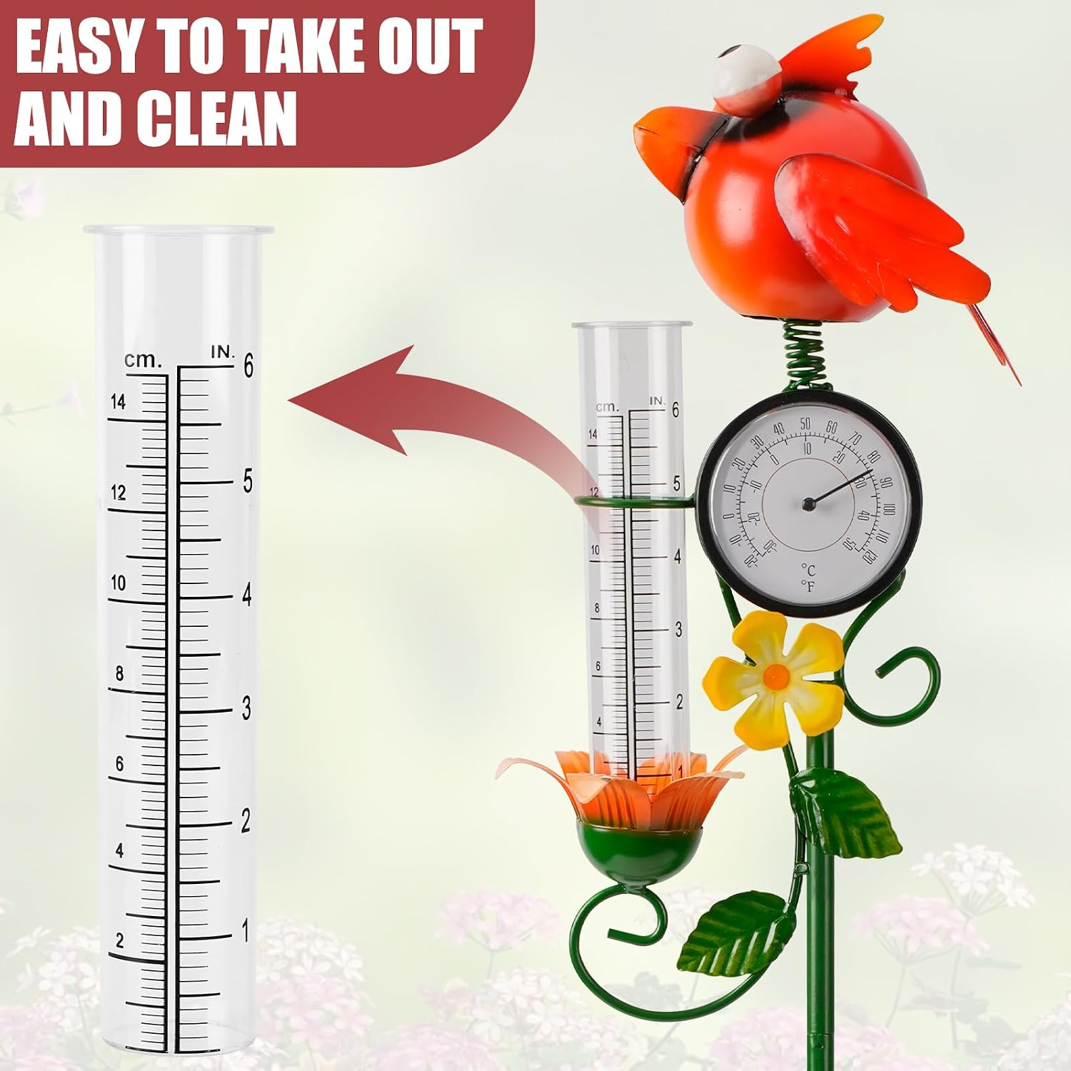 Joint Honglin Metal Adorable Bird Rain Gauge with Outdoor Temperature