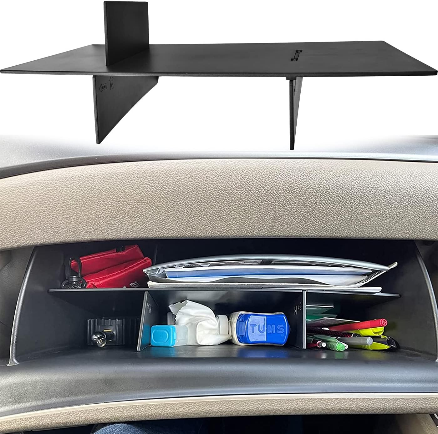 TACORBO Glove Box Organizer Compatible with Honda Pilot 2016-2022 / Ridgeline 2017-2022 / Passport 2019-2022 Accessories, Insert Glove Compartment Black ABS Materials