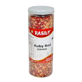 Rasily Ruby Red Mukhwas Sweet Combination of Sugar Coated Fennel Seeds jintan and Coriander Splits Mouth freshener 300 gram_Packing May Vary