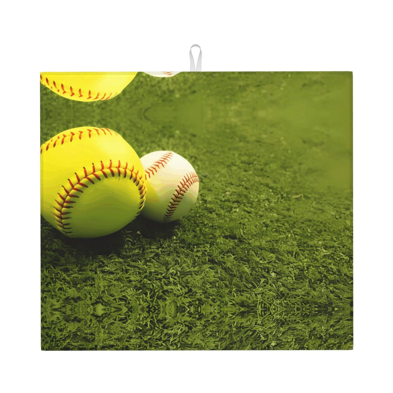 HJFCZH Grass Baseball Softball Prints Kitchen Drying Mat – Absorbent Microfiber Throw for Dishes, Non-Slip Counter Cover, Quick-Drying Layer with Fade-Resistant Print