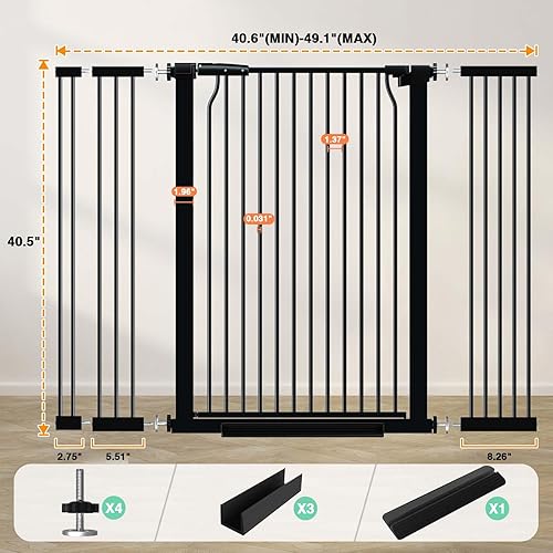 Miniatura 7 de Puerta de bebé extra alta de 40.5 pulgadas para puertas, puerta extra ancha para mascotas de 40.6 a 49.1 pulgadas, sin taladro, barrera de espacio