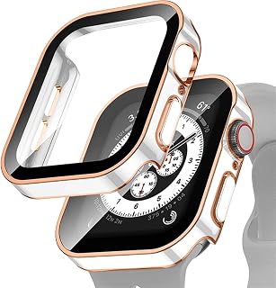Vidrio + Cubierta para Apple Watch Case Series 8 45mm 41mm 44mm 40mm Accesorios Protector de Pantalla Templado iWatch Series 7 SE 6 5 4 (Color : White Rose, Size : 41mm Series 7/8)