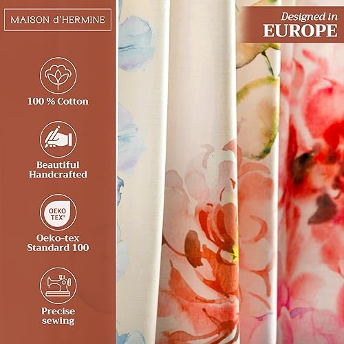 Miniatura 2 de Maison d Hermine - Cortinas 100% algodón - Cortinas traslúcidas para sala o dormitorio con jareta para cortinero y presillas - 1 panel, Floral