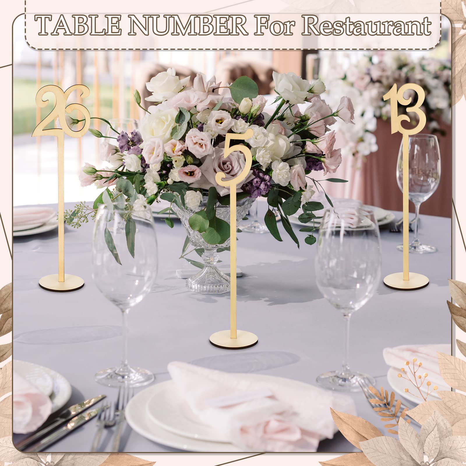 Vicenpal 30 Stück Tischnummern Hochzeit 1-30 Tischnummern Holz Tischnummern für Hochzeit Empfang Ständer Sitznummern mit Halter Basis Tischnummern für Hochzeit Party Event Catering (Holzfarbe)