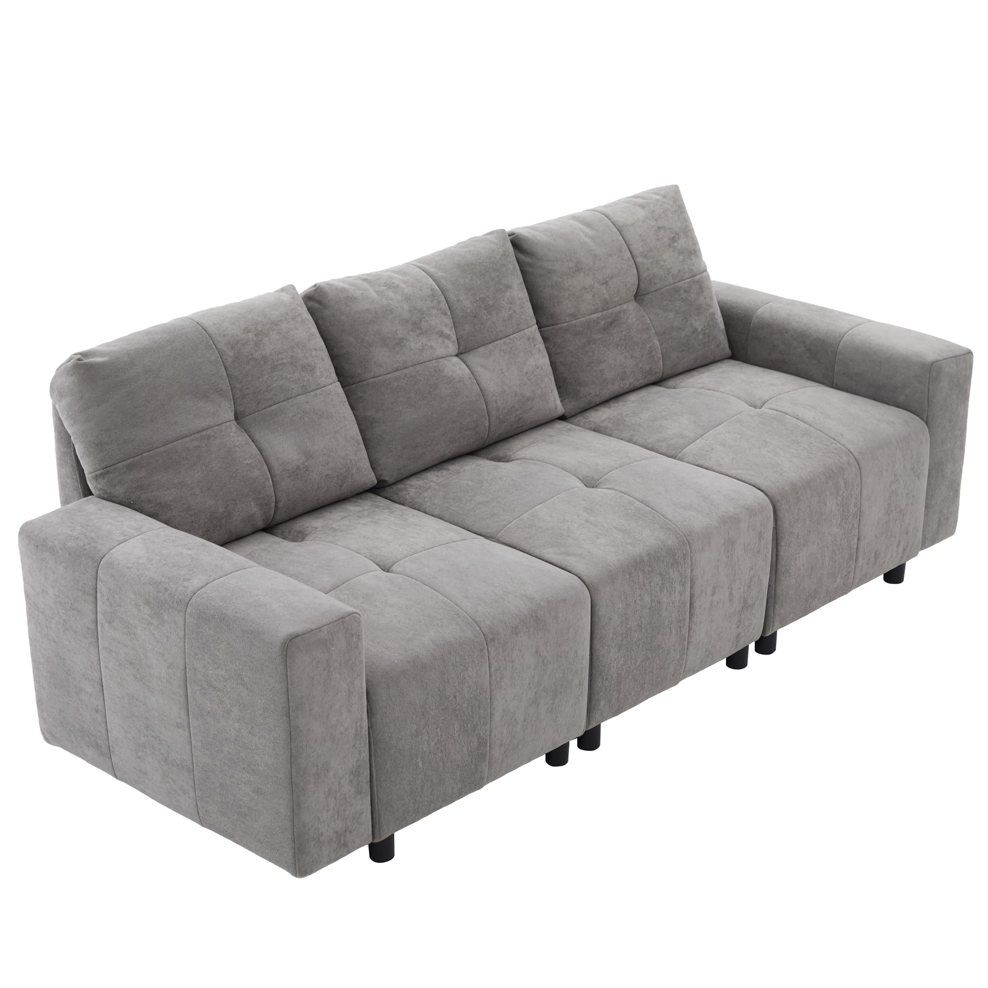 Merax 3-Sitzer Schlafsofa mit Verstellbarer Sitztiefe, multifunktionales Sofa mit Liegefläche & Gästebett, Chenille-Stoff, robuster Massivholzrahmen, gerades Kompaktdesign, Grau