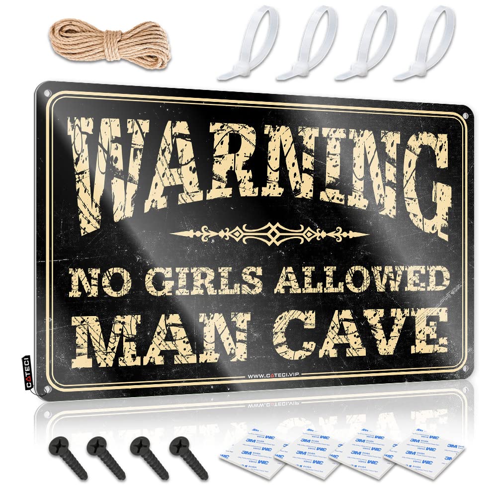 Funny Warning Signs Warning! Man Cave No Girls Allowed Sign Bar Accessories Man Cave Bar Sign Home Decor(20X30CM)