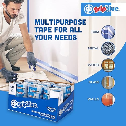 Miniatura 11 de Blue Painters - Cinta adhesiva de 2 pulgadas de ancho, a granel, 24 rollos de cinta adhesiva, "grado profesional", produce líneas exactas en paredes